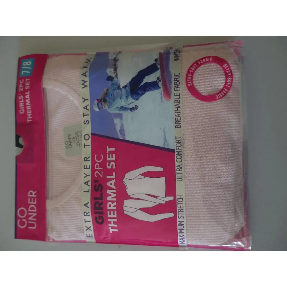 GO UNDER Girls 2PC Thermal Set PINK Base Layer Ultra-Soft Size M 7/8